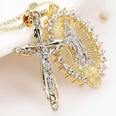 18k Gold Men Women Cross Crucifix Necklace Virgin Mary Crucifix Jesus Pendant